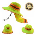 Hi Vis Reflective Safety Work Neck Flap Boonie Green Hats Ventilation Bucket Cap - Image 4