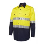 Hi Vis Shirts Mens Cotton Work Shirt Long Sleeve Reflective Tape Orange Yellow - Image 6