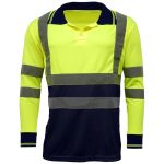 HI VIS POLO T SHIRTS MENS HIGH VISIBILITY VIZ REFLECTIVE TAPE WORK WEAR TEE TOP - Image 4