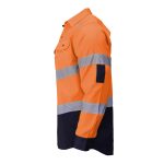 Hi Vis Shirts Mens Cotton Work Shirt Long Sleeve Reflective Tape Orange Yellow - Image 2