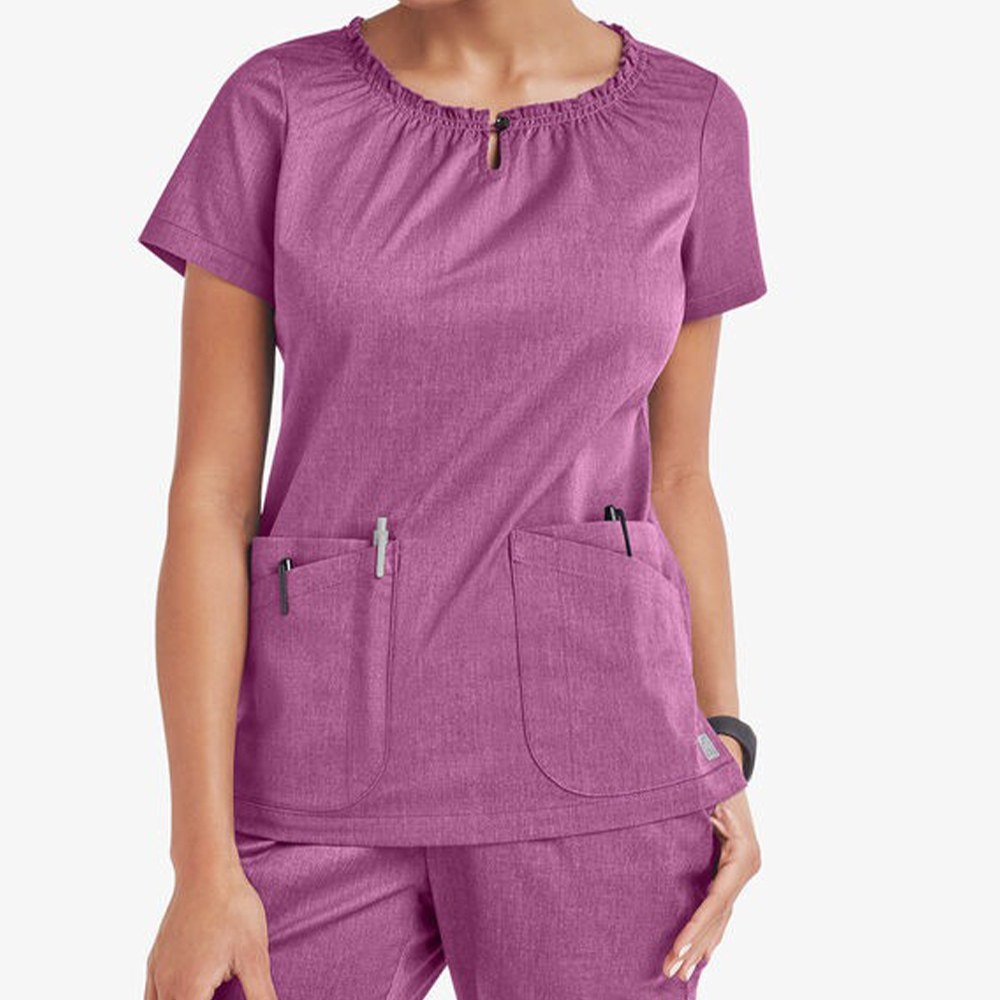 Women's 6-Pocket Short Sleeve Peasant Style Scrub Top5 Women's 6-Pocket Short Sleeve Peasant Style Scrub Top - Image 1