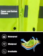 Men Waterproof Safety Rain Jacket Visibility Reflective Safety Raincoat Hooded - Image 3