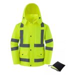 Men Waterproof Safety Rain Jacket Visibility Reflective Safety Raincoat Hooded