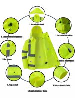 Men Waterproof Safety Rain Jacket Visibility Reflective Safety Raincoat Hooded - Image 6