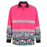 Hi-Vis Work Wear Pink Long Sleeve Shirt Unisex Design Fashion Pockets Safety