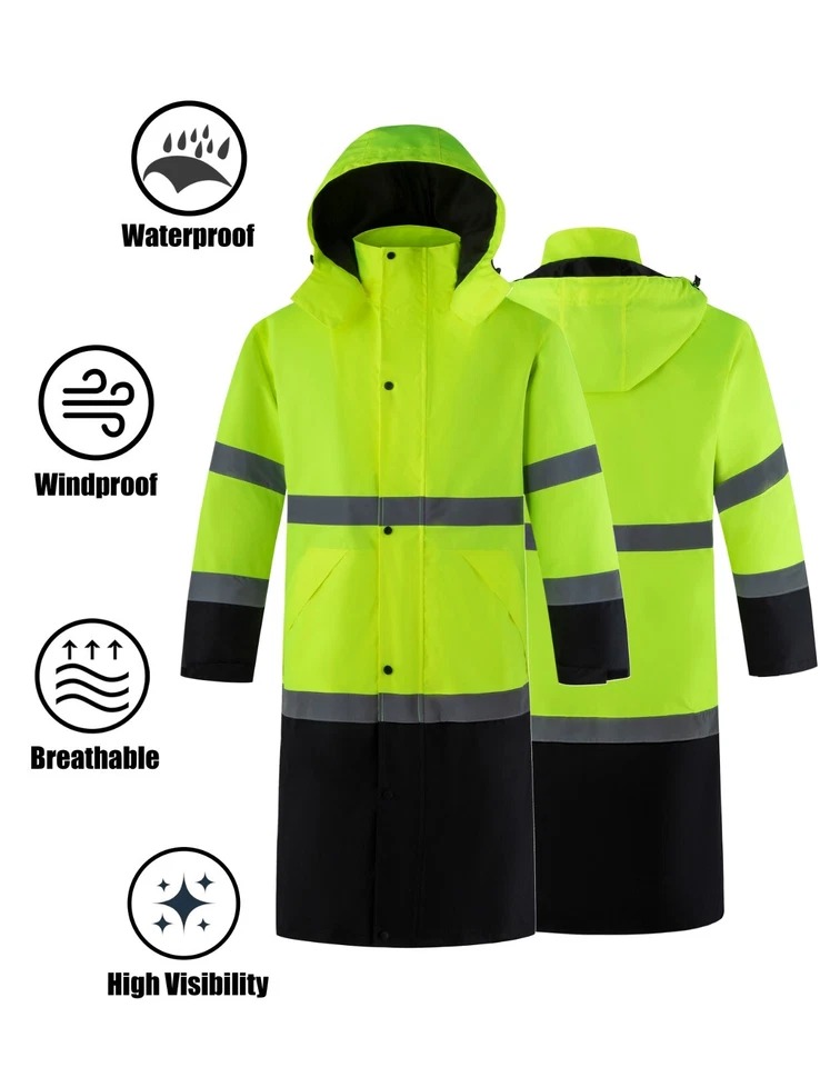 scsa Men's Hi-Vis Long Safety Raincoat Reflective Waterproof Rain Coat Hooded - Image 1