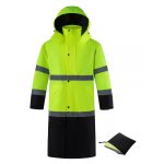 Men's Hi-Vis Long Safety Raincoat Reflective Waterproof Rain Coat Hooded - Image 2